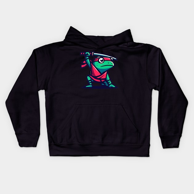 Cool Simple Ninja Samurai Frog Kids Hoodie by TomFrontierArt